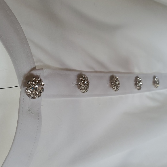 Talbots Event White Silver Embellished Decorative Buttons Pullover Sz XL Blouse - Picture 5 of 15